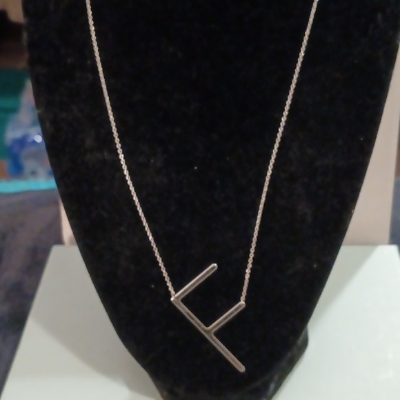 Jewelry Slanted F Initial On A Silvertone Chain Extender In The Back